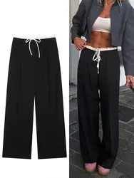 2024 New Fashion Woman Casual Trousers Patchwork Loose Women' High Waist Long Pants Commute Female Chic Wide Leg Pant
