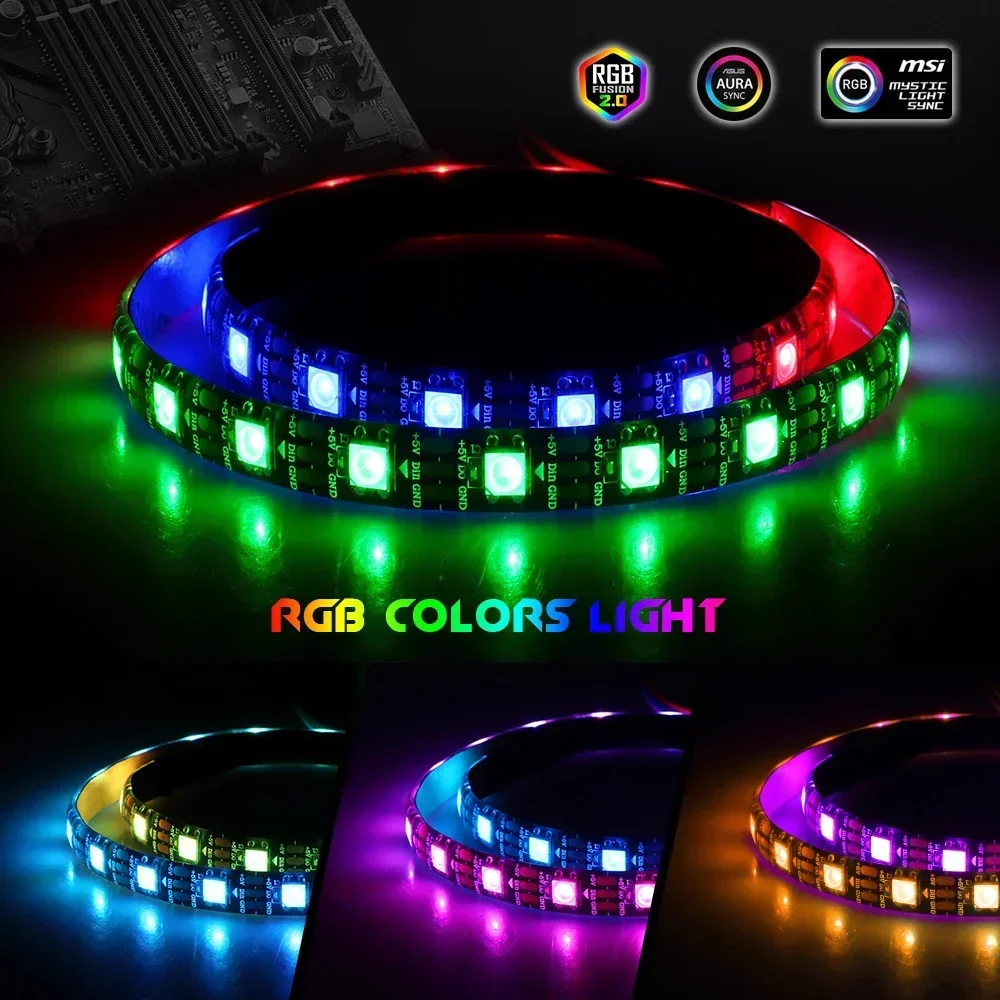 WS2812b ARGB LED Strip Light Addressable Rainbow Light Digital 5V 3pin Header PC Case Asus Aura Sync RGBIC Fusion MSI Mystic