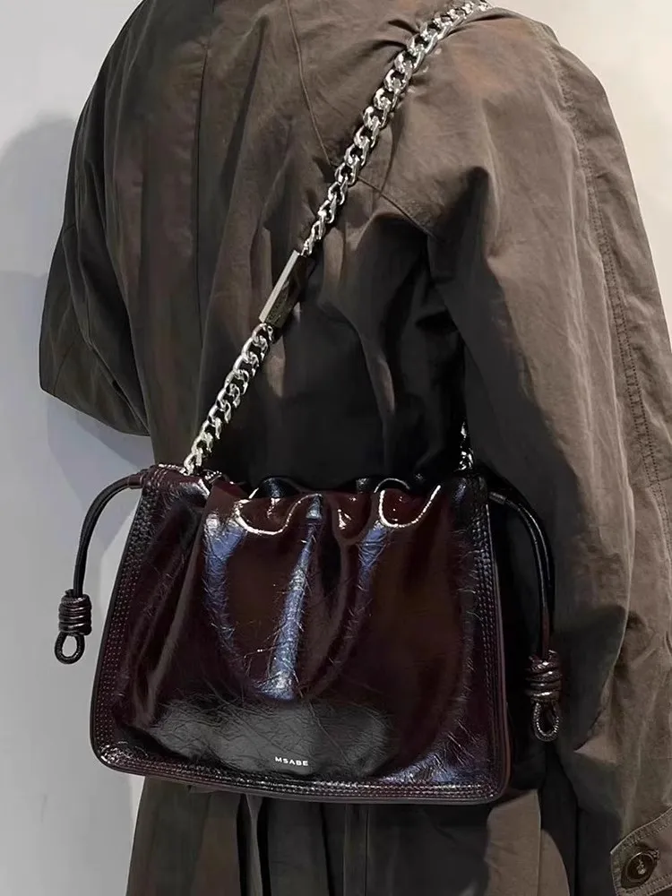 High end soft leather cloud bag 2024 new large capacity chain underarm bag niche retro single shoulder crossbody bag