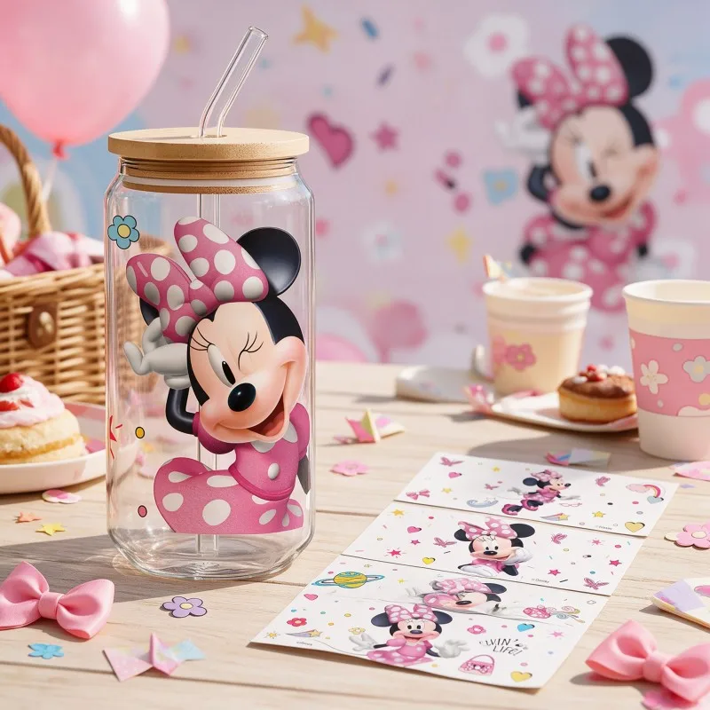 1PC/4PCS Minnie Mouse Cup Wrap Stickers for 16oz Cups Pink Bow and Heart Designs DIY Decoration Cup Not Included