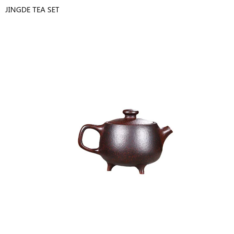 

220ml Handmade Purple Clay Pot Original Mine Ancient Copper Mud Three legged Nine Tripod Household Tea Pot Kung Fu Tea Set