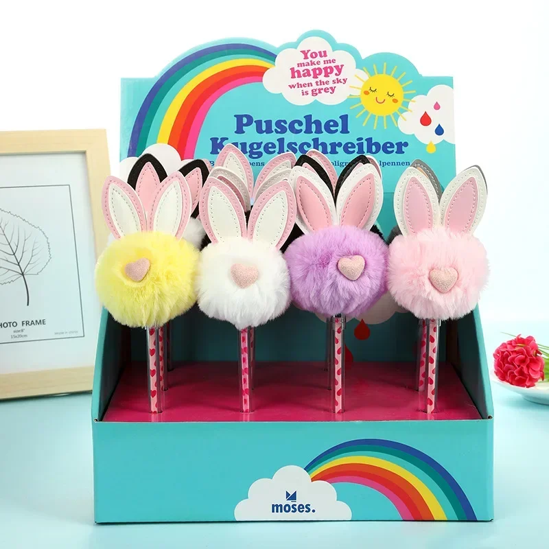 30PCS Factory Direct Sales Creative Korean Cartoon Plush Rabbit Fur Ball Neutral Pen Cute Student Cartoon Gift Pen