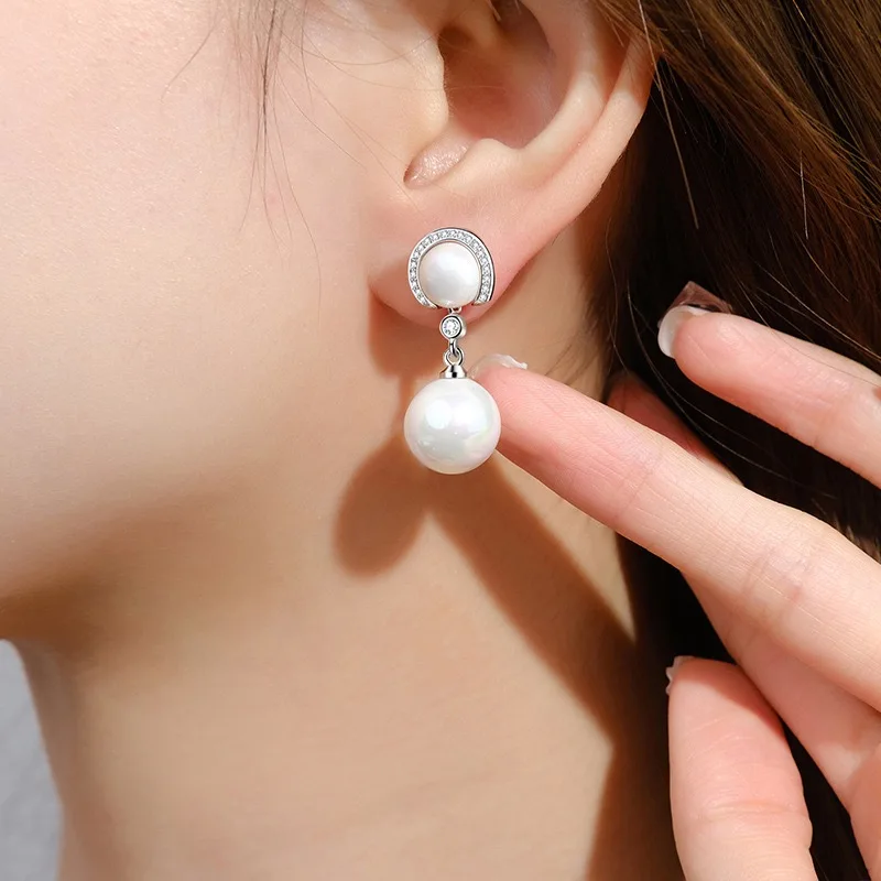 Elegant 925 Sterling Silver Pearl Zircon Earrings Long Fashion Jewelry Accessories for Women Wedding Engagement Party