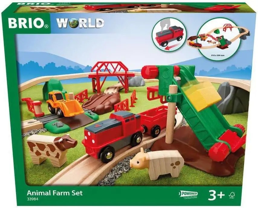33984 Animal Farm Set - Engaging Wooden Toy Train Set for Kids | Enhances Motor Skills | FSC-Certified Wood | Ideal for Ages 3 a