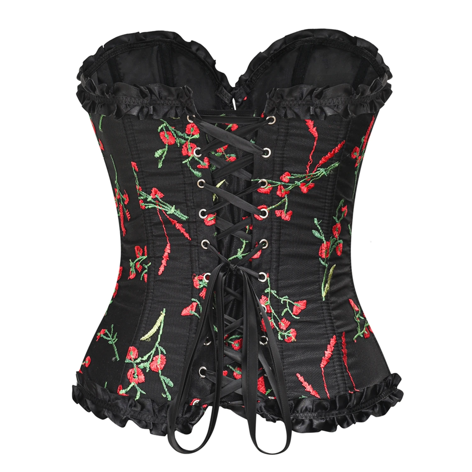 Sexy Lace Flower Embroidery Women Bustier Elegant Ladies Lingerie Vintage Gothic Tummy Control Overbust Corset Top