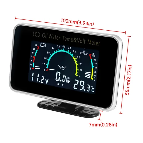 Imagen 2 del producto Medidor LCD 3 en 1 temperatura de aceite multifuncional + temperatura del agua + voltímetro con Sensor 1/8NPT para camión 12V24V