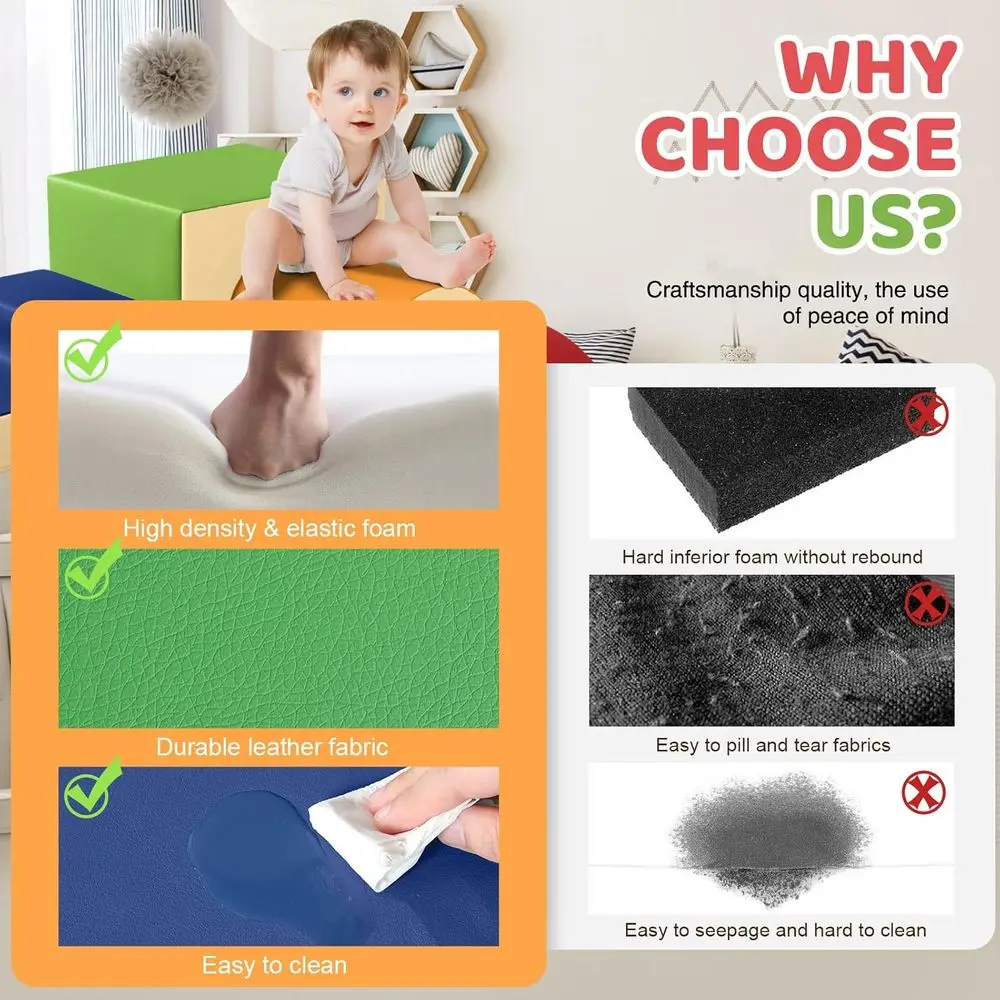 Conjunto de ginástica Soft Play para crianças: blocos de escalada de 4 peças com escorregador, escadas e túnel