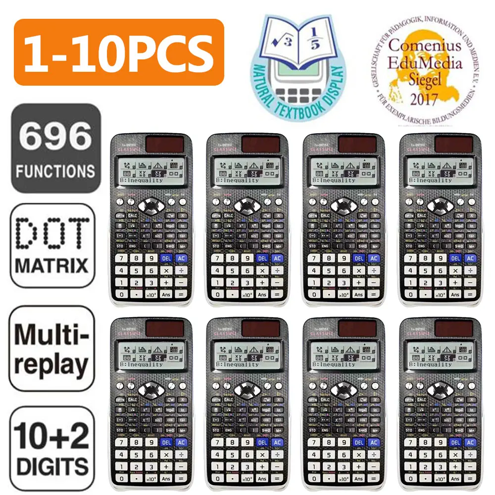 آلة حاسبة علمية مع شاشة عرض طبيعية آلة حاسبة علمية متقدمة طاقة البطارية الشمسية مع 552 وظيفة للطلاب