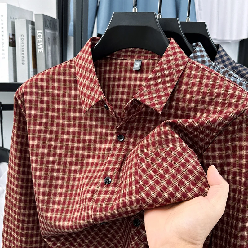 Spring Classic Checkered Shirt for Men Fashion Long Sleeve Casual Shirts High Quality Office Social Shirt Men Clothing 2026