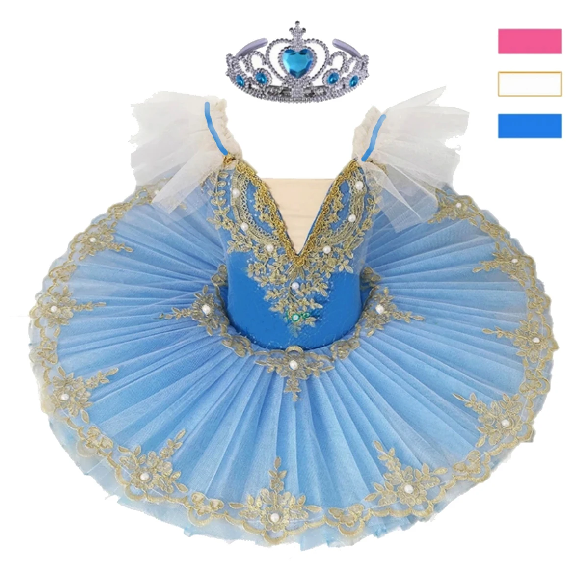 Professional Ballet Tutu Girls Blue White Platter Pancake Tutu Ballerina Party Dress Adult Women Child Kids Ballet Dance Costume