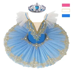 Professional Ballet Tutu Girls Blue White Platter Pancake Tutu Ballerina Party Dress Adult Women Child Kids Ballet Dance Costume