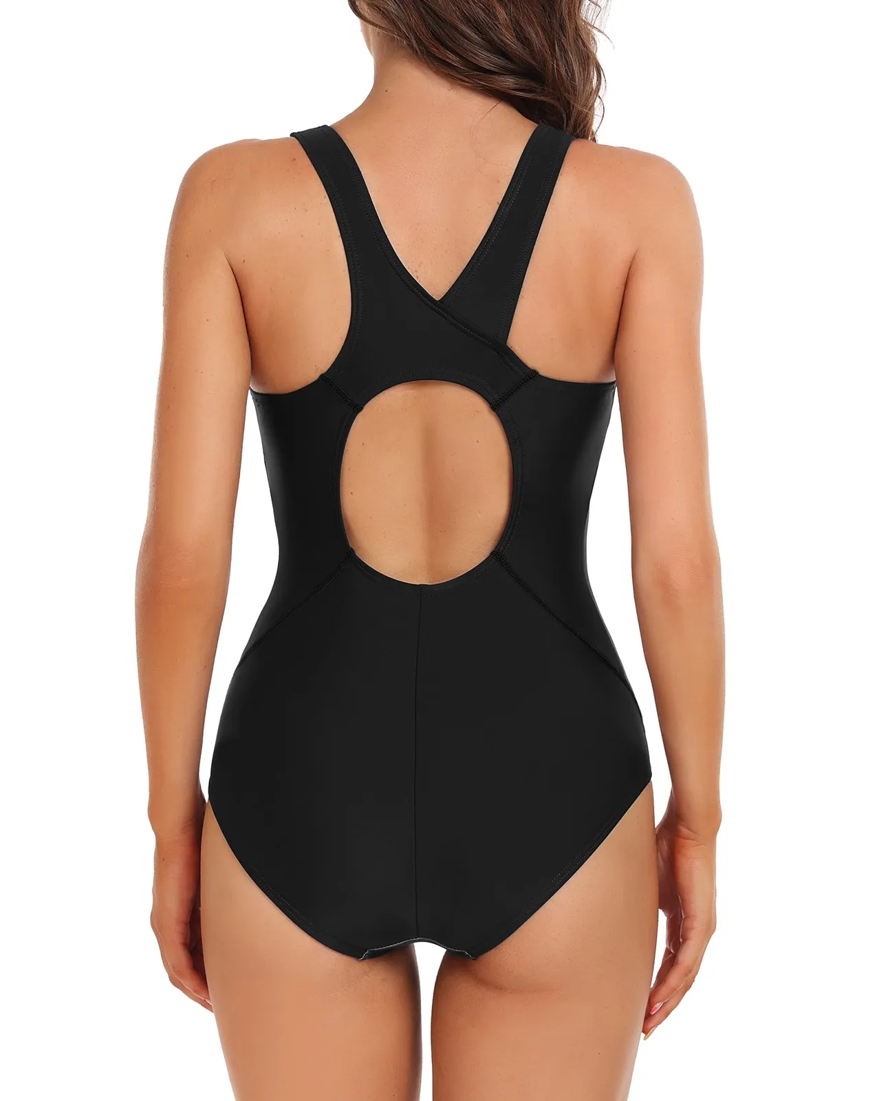 Anfilia One Piece Women Sports Swimwear Backless Triangle Conservative Print Swimsuit Patchwork Beach Wear Bathing Suit
