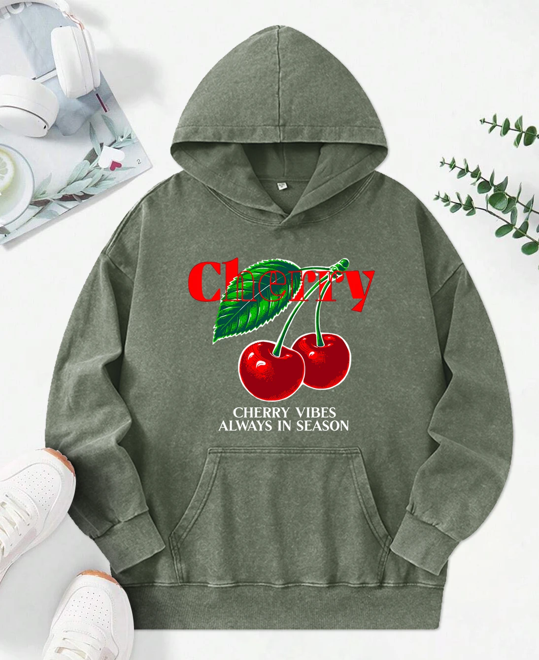 Cherry Vibes Always In Season Print Dames Wahed Hoodie Katoen Creativiteit Pullover Casual Pocket Hoody Grappige veelkleurige hoodies