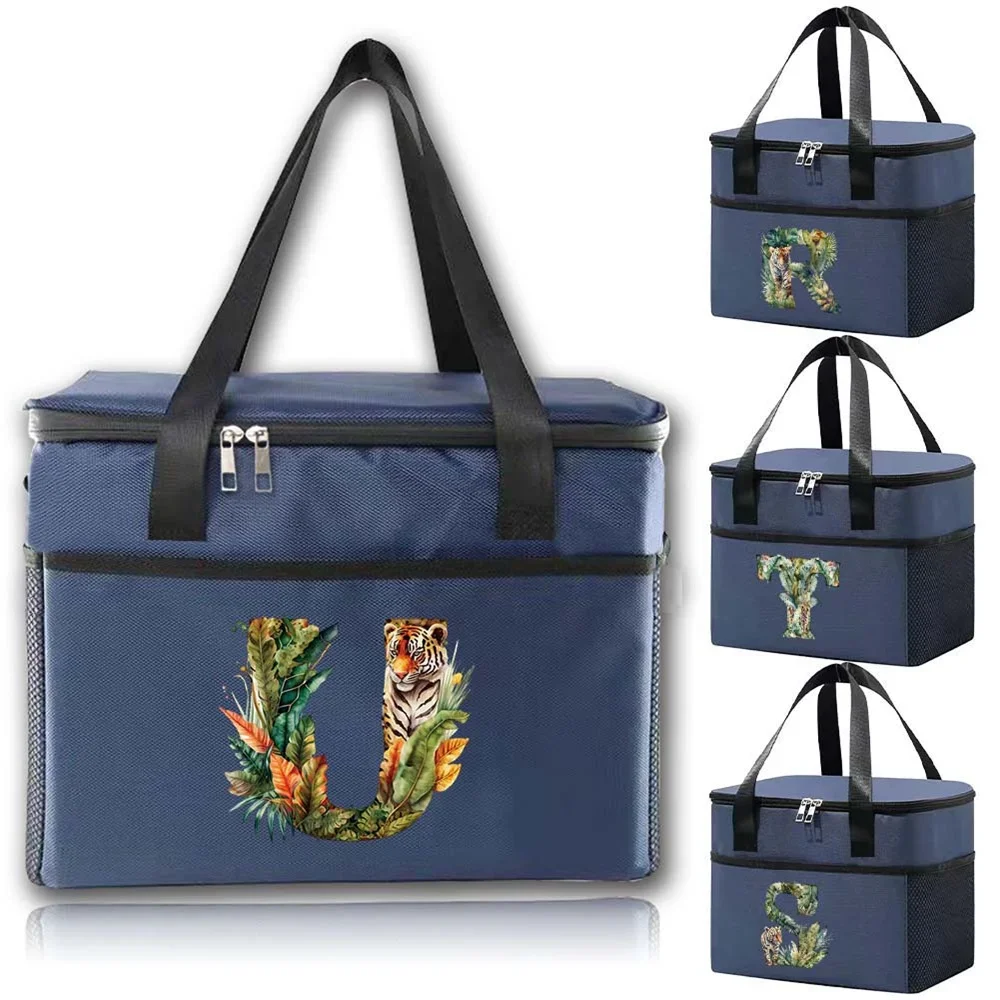 Thermal Bag Aesthetic Lunch Bag Insulated Large Capacity Bento Bags Jungle Tiger Print Series Blue Color Thermal Cooler Handbags