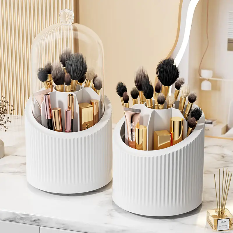 360 Rotating Makeup Brush Holder With Lid Luxury Cosmetic Organizer Lipstick Eyebrow Pencil Holder Eye Shadow Storage Box