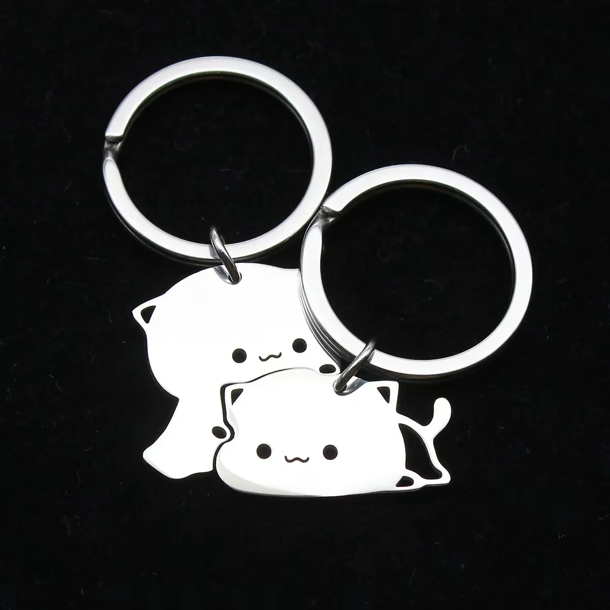 

2pcs/pair Lovely Couple Keychain Stainless Steel Cute Matching Hug Cat Lovers Key Chain Ring Holder Bag Charms Jewelry