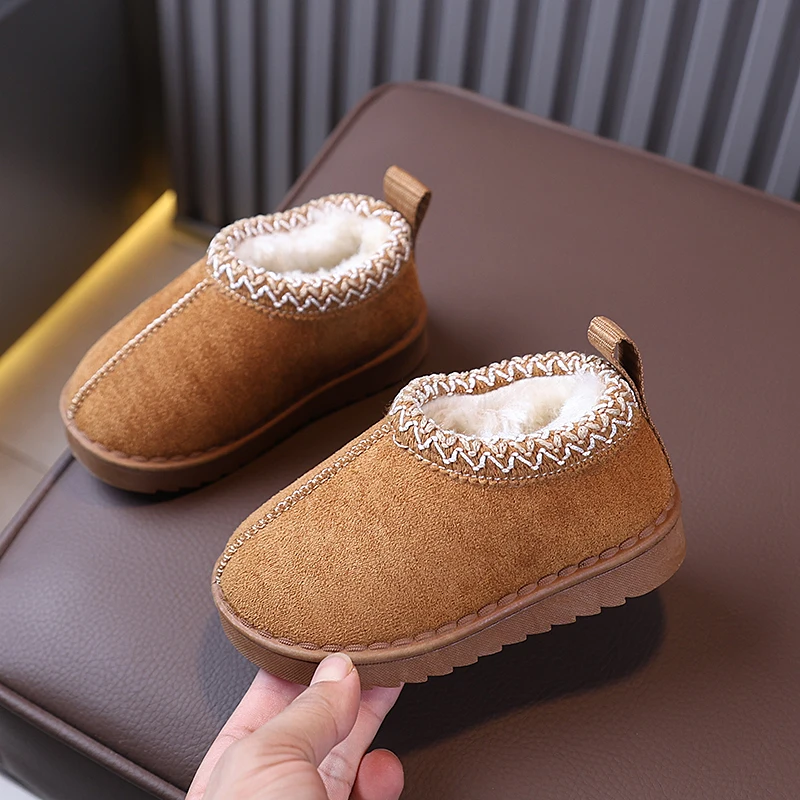 Toddler Ethnic Trim Slip‑on Winter Snow Boots, Kids Furry Lined Warm Non‑Slip Casual Shoes for Boys & Girls