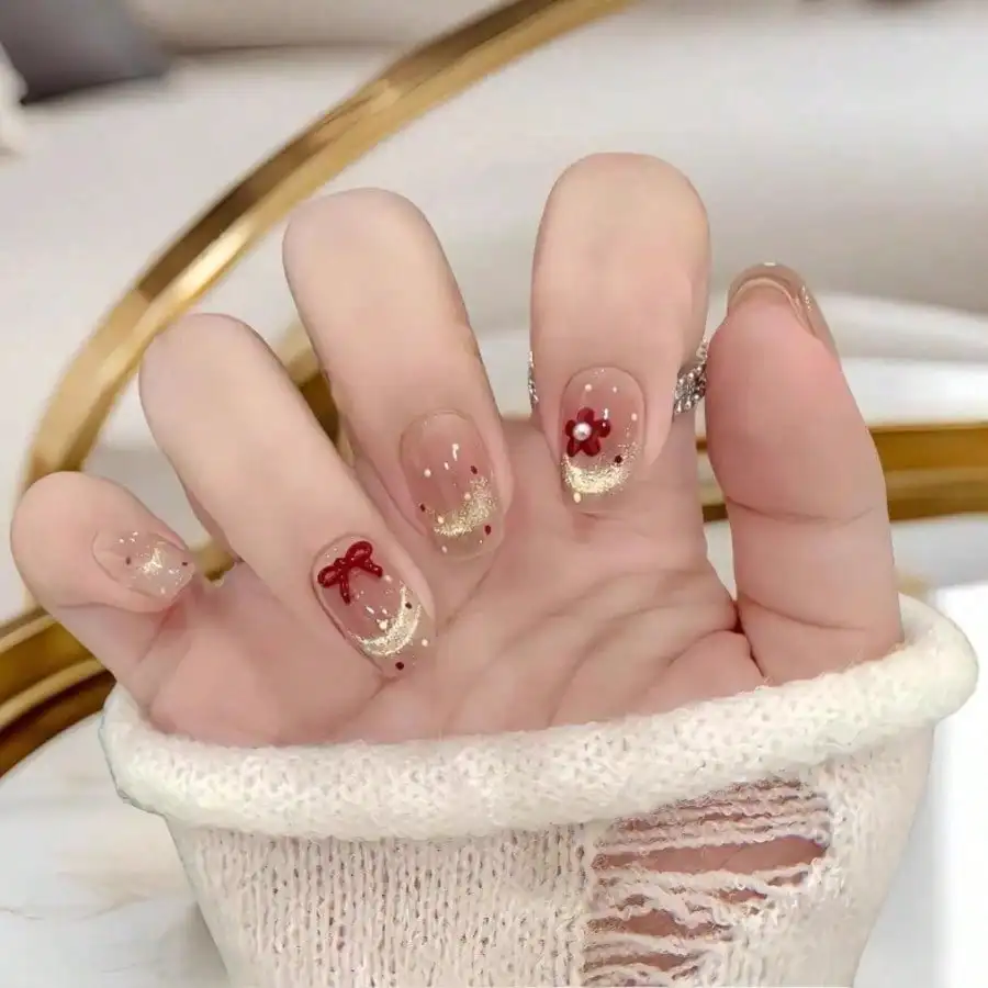 

24Pcs Floral Bow Cat Eye Nails, Reusable Elegant, Daily Party, Free Shipping