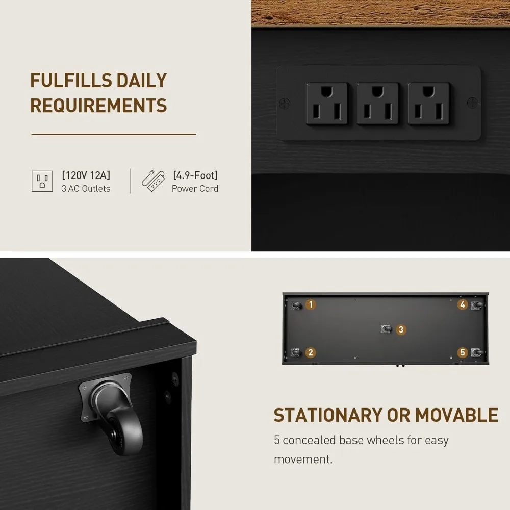 جزيرة المطبخ مع طاقة مدمجة وجوانب قابلة للطي، عربة تخزين محمولة مع حاوية سلة مهملات، مطبخ ريفية متدحرجة