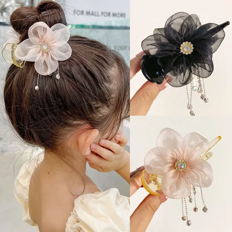 Wecute Korean Girls Hair Clips Chiffon Flower Hair Claw Clip Ponytail Hairgrips Bun Hairstyle Headwear Accessories Children Gift