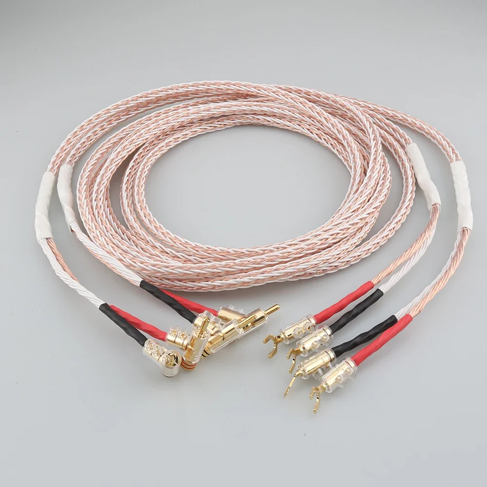 Pair HIFI 8TC 16 core OCC Audio Cable Gold Plated Y shape spade to banana plug Speaker cable Cord Wire Amplifier Player