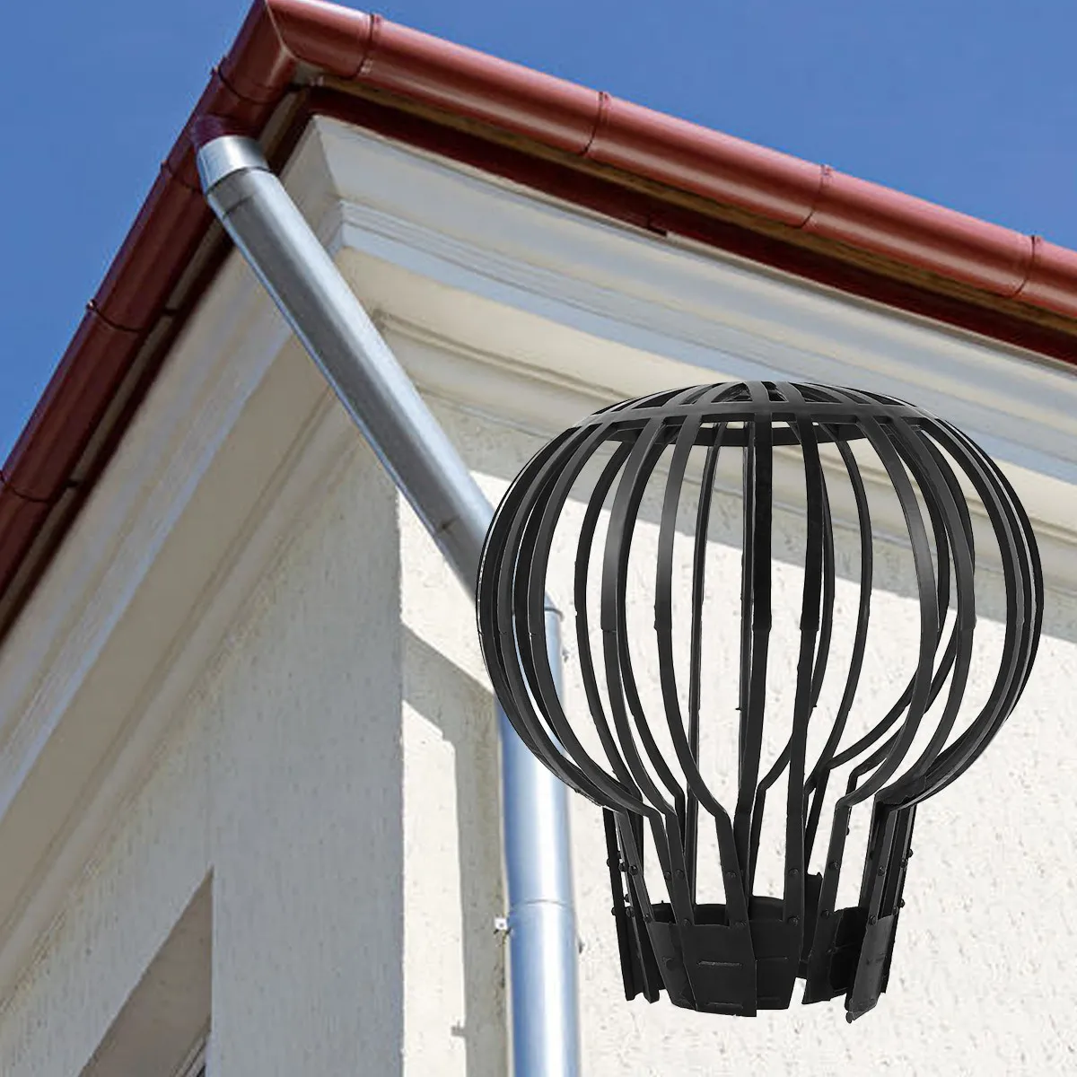 2Pcs Gutter Downpipe Filter Flexible Plastic Roof Drainage Pipe Protector Anti-Clog Leaf Debris Blockage Shield