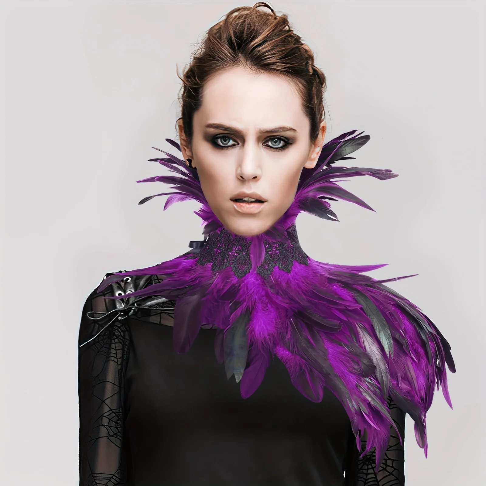 

Victorian feather shawl, Bohemian style, decorative shoulder wrap with lace collar, perfect for holiday occasions