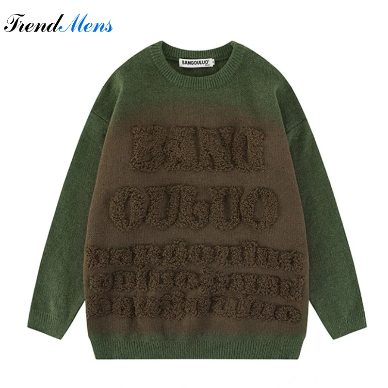 

Autumn Winter 3D Letter Gradient Sweater Men Flocking Couple Oversize Knit O-neck Pullovers High Street Hip Pop Men Clothing New