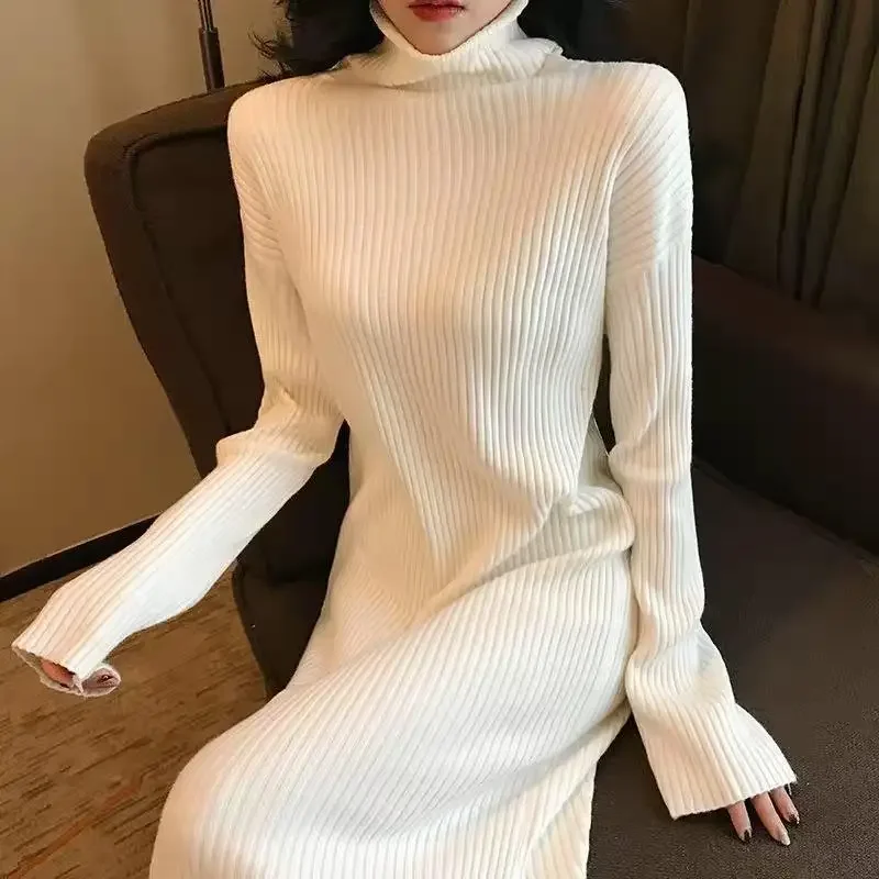 Black Midi White Women's Crochet Dresses Cover Up Female Knit Dress Knee Length A Line On Sales Elegant Luxury Autumn and Winter