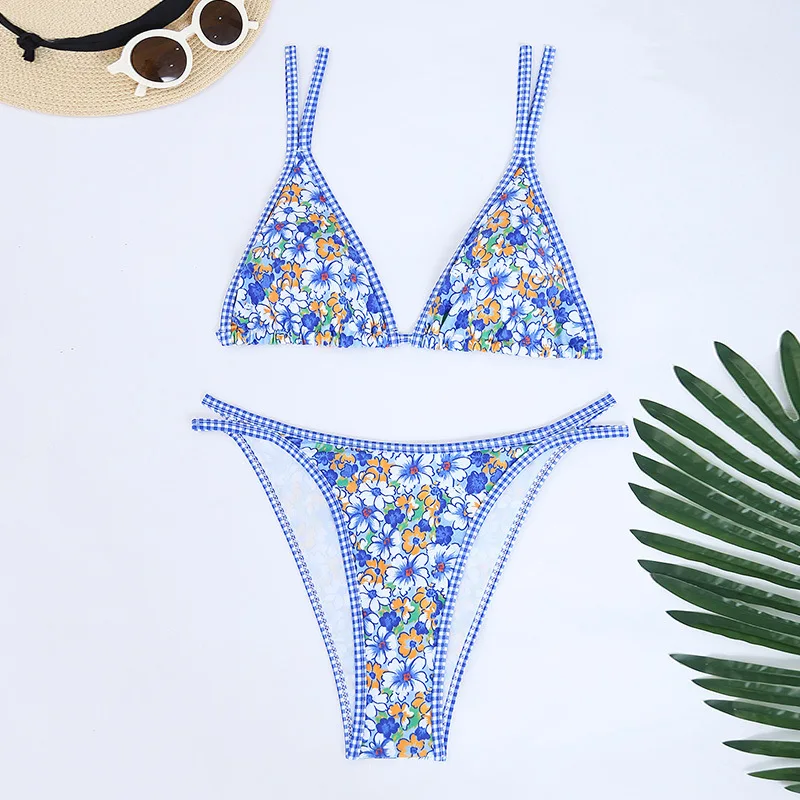 

Floral Print Bikini 2024 Biquini Two Straps String Swimsuit Bikini Set Bathing Suit Women Swimwear High Waist Bikinis Beach New