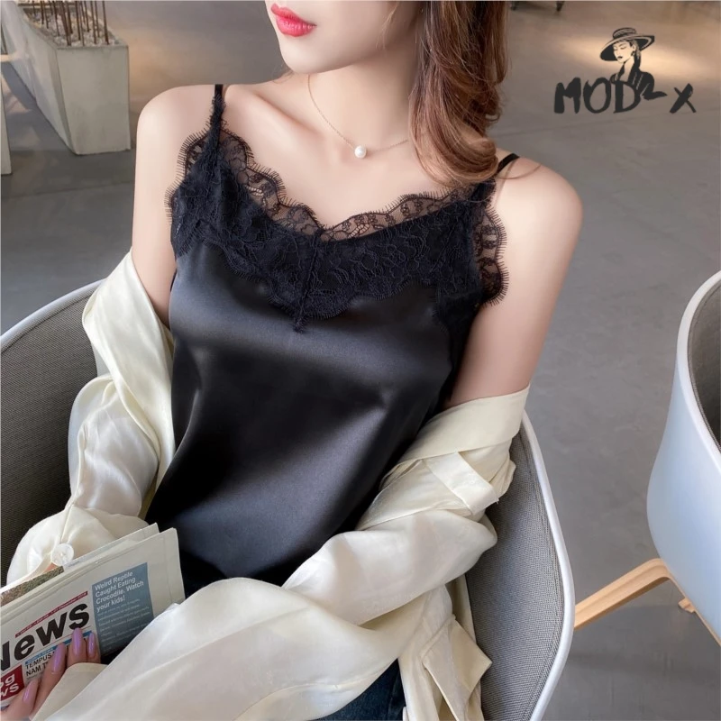 Women's Real Camisole Vest Female Simulation Silk Lace Splicing Sexy Sleeveless Bottoming Shirt Netflix Suit Direct Sales