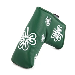 Green PU Leather Shamrock Embroidery Golf Club Magnetic Closure Blade Mallet Putter Covers