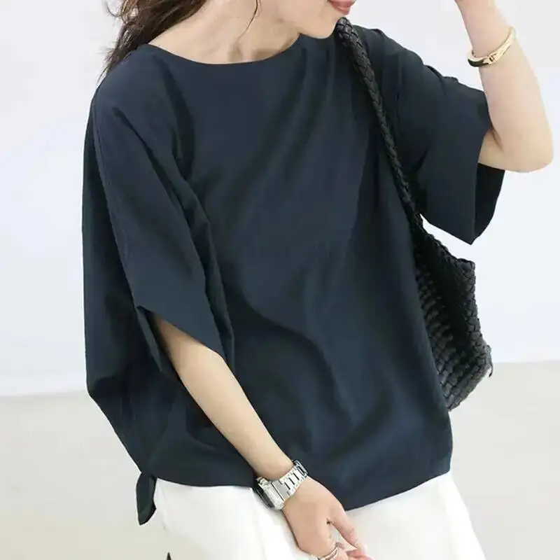 

New Japan Summer Rakuten Women's Shirt Lazy Style Loose Batwing Sleeve Five-quarter Sleeve Women's Top