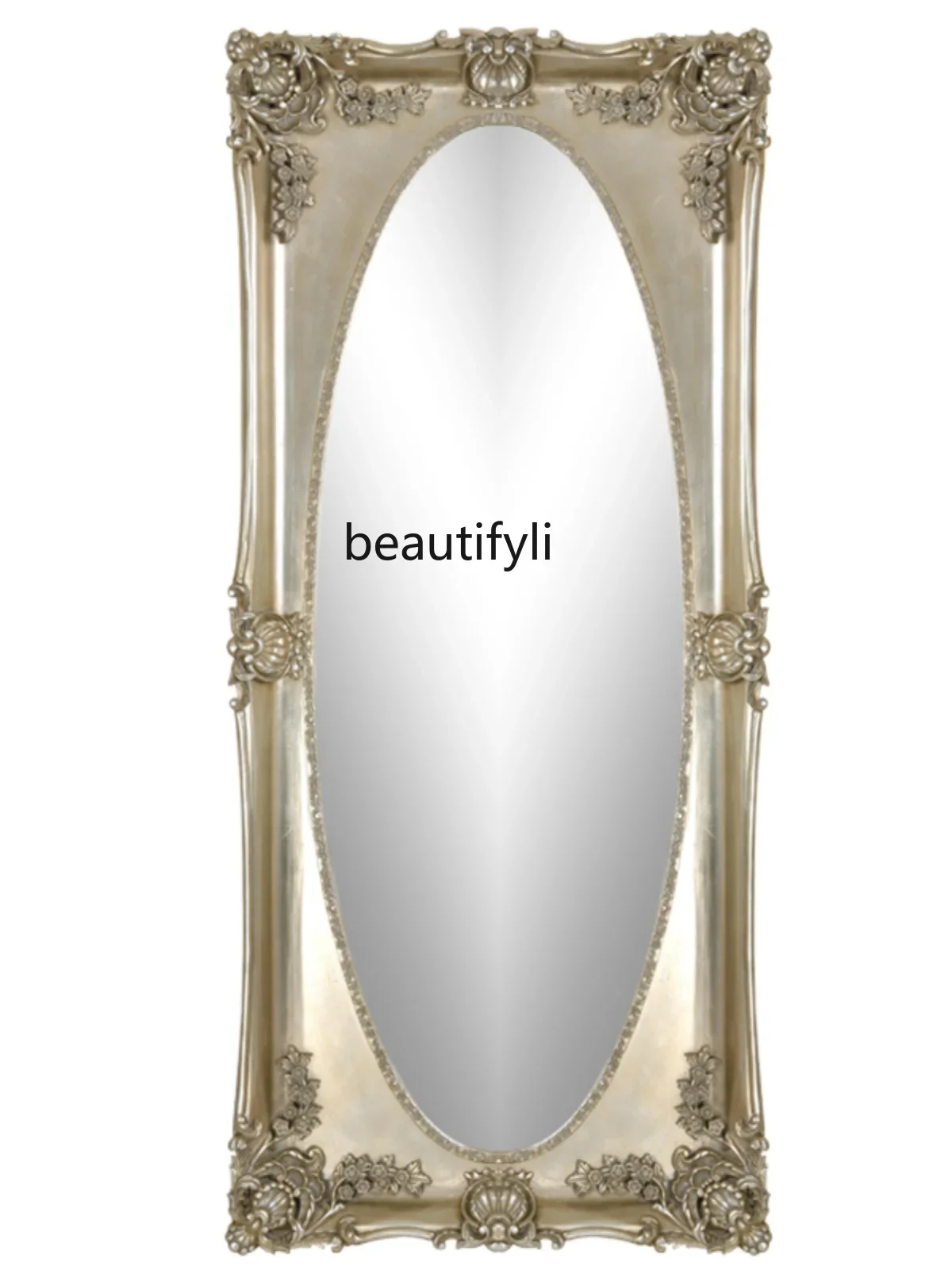 

European Style Mirror Full-Length French Style Mid-Ancient Floor Carved Oval Mirror Dressing Mirror Household