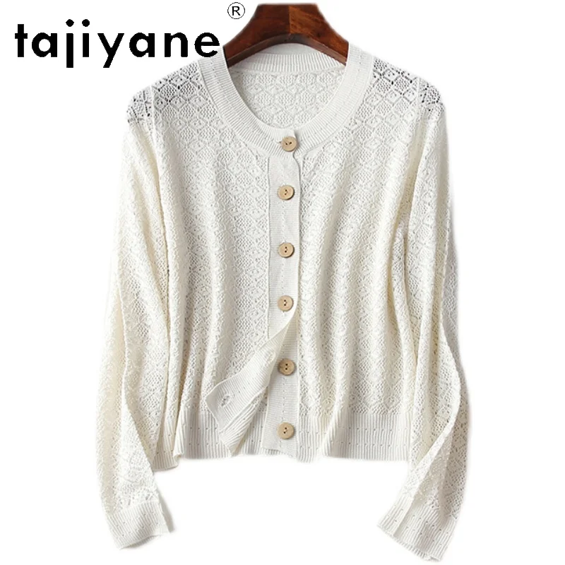 TAJIYANE 100% Mulberry Silk Womens Knitted Cardigan 2024 Women Trending Fashion Women Clothing Summer Long Sleeve Top Кардиган