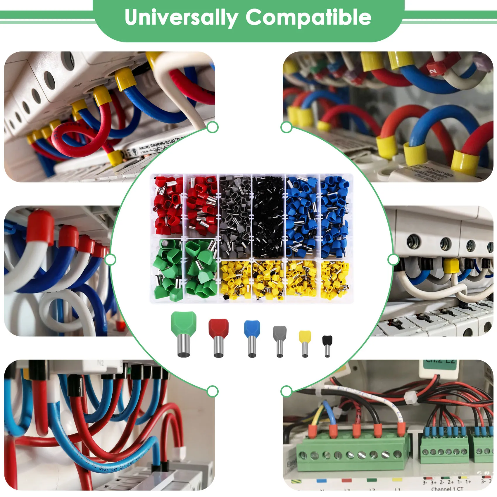 AT21-780Pcs Dual Bootlace Ferrule Teminator Kit Electrical Crimp Dual Entry Cord End Wire Terminal Connector