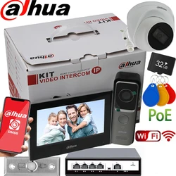 Dahua-Kit de intercomunicadores de vídeo PoE, DHI-KTW02, WiFi, estación de Puerta de Villa, VTO2311R-WP, Monitor interior IP para seguridad del hogar