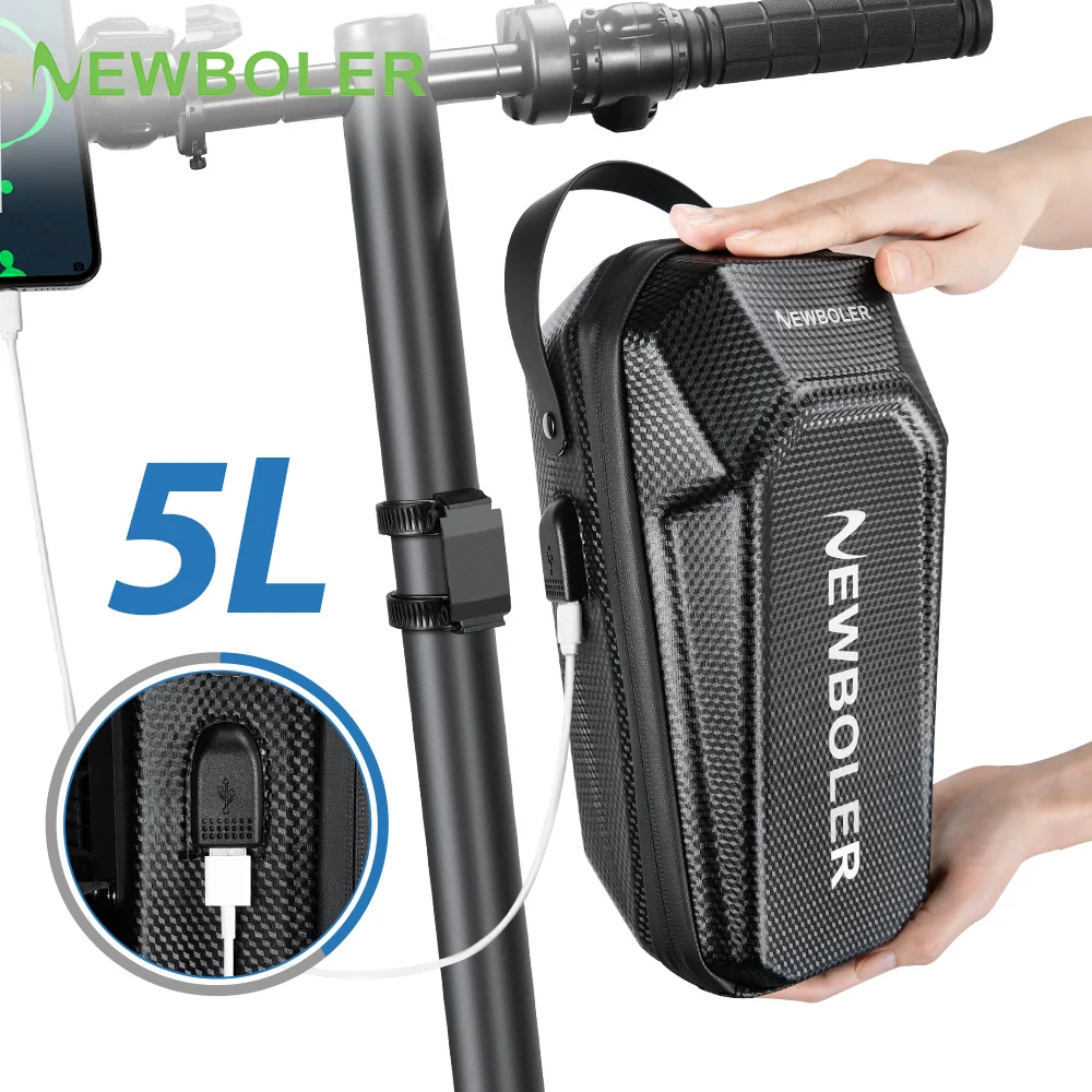 

NEWBOLER 3L/5L передняя сумка для электрического скутера с USB-портом, водонепроницаемая жесткая сумка из ЭВА, сумка для переноски велосипеда, аксессуары для хранения