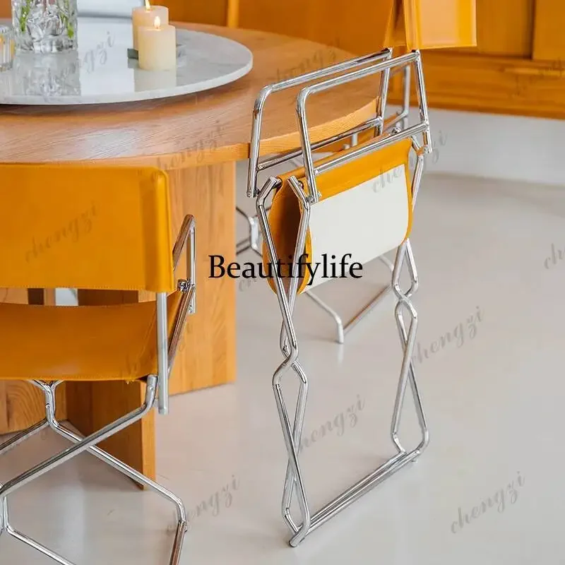 Y136 Y136 Fashion Oil Wax Cloth Minimalist Metal Dining Chair Small Unit Foldable Dining Chair Does Not Take Up Space Household