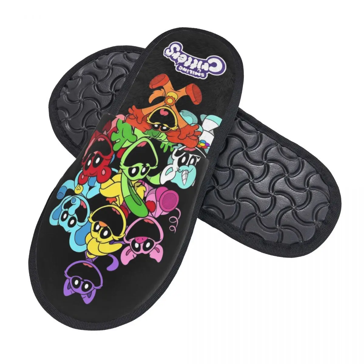 Custom Colorful Smiling Big Mouth Critters Group Soft Scuff Memory Foam Slippers Women Scarry Animated Game Hotel House Shoes