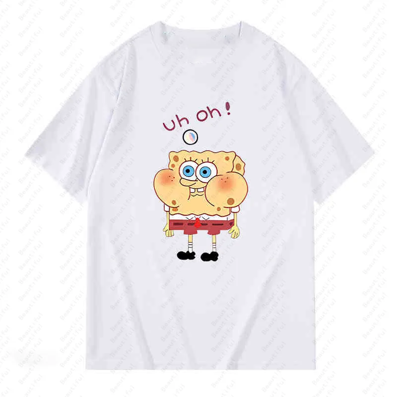 New Spongebob Patrick Star Animation Fashion Causal Cotton Short Sleeve Men's  Women's Loose Cartoon T-Shirt Couple T-Shirts