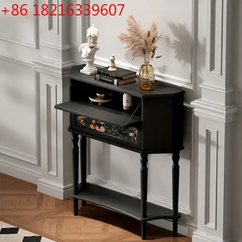 YAORetro Solid Wood Entrance Cabinet Flower Map Design Entryway Table Living Room Decorative Display Storage Locker