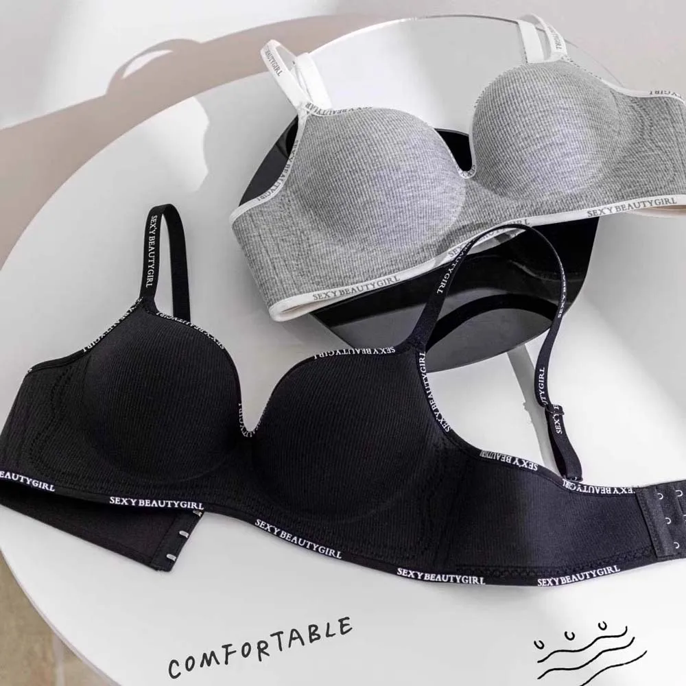 

English Letter Wireless Deep V Bra Close-fitting Shockproof Push Up Underwear Anti-sagging Lingerie Brassiere for Women Yoga