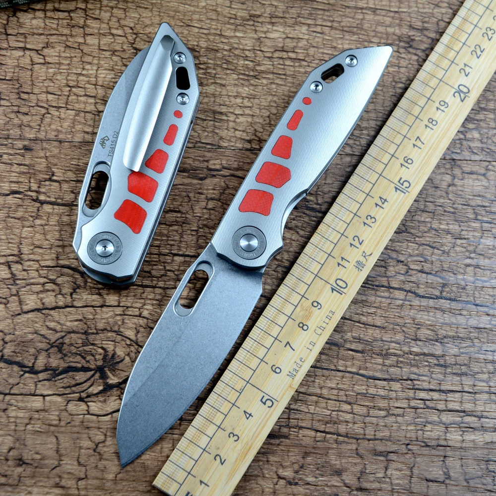 

TWOSUN Складной нож 3,35 дюйма D2 Лезвие Быстро открывающаяся титановая ручка Открытый Кемпинг Охота Карманный нож TS415