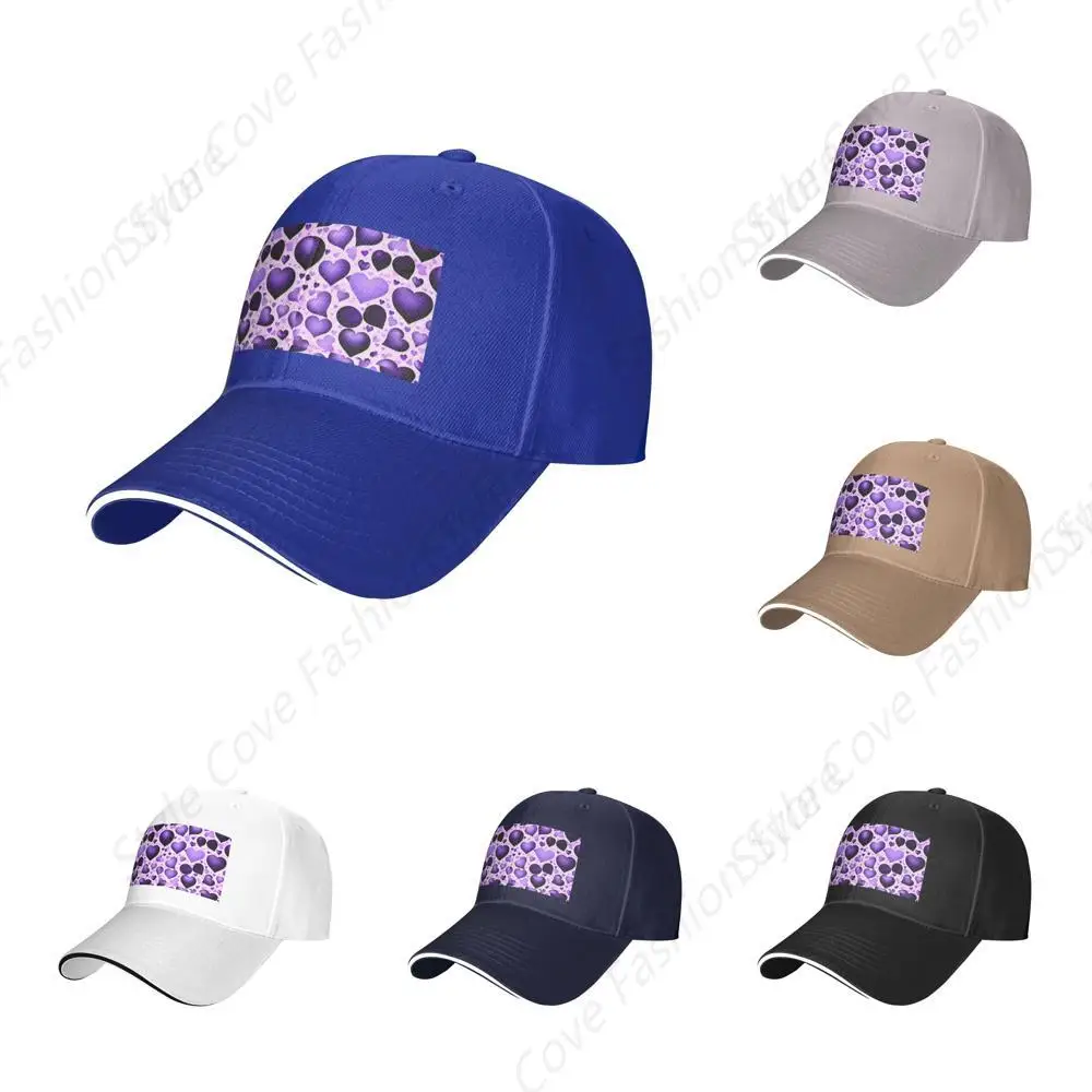 High Quality Vintage Purple Heart Balloon Print Sandwich Caps Peaked Caps Trucker Hat Men Women Lover Outdoor Sport Sun Visor