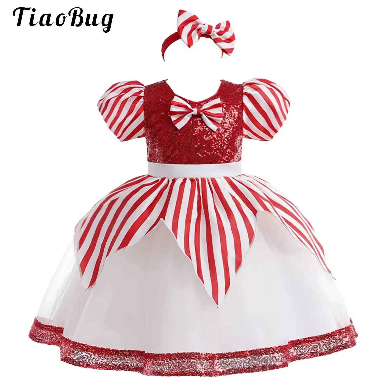 Girls Toddler Christmas Sequins Tutu Dress Candy Cane Party Princess Tulle Skirt Gymnastics Leotard Ballet Dance Performance Set