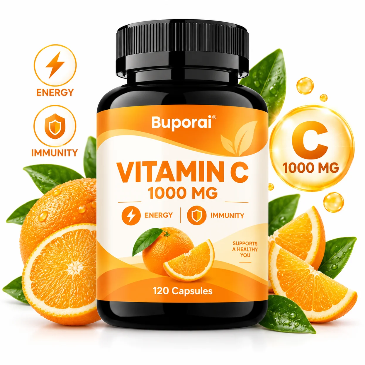 Vitamin C Capsules - Supports Immune Function, Antioxidant Defenses, Collagen Formation, Healthy Skin & Normal Iron Absorption