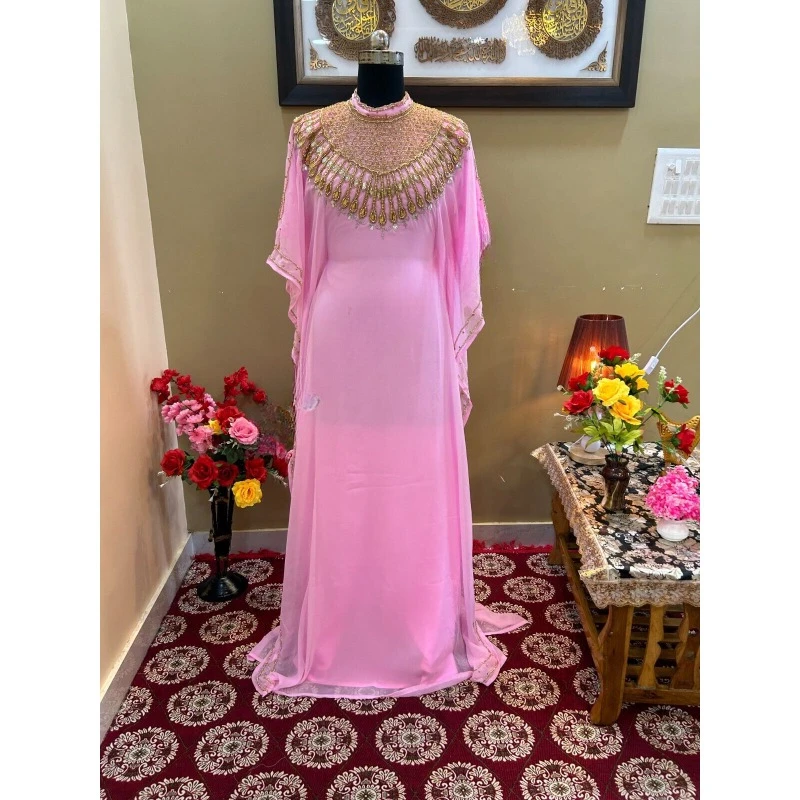 

Pink Wedding Dresses Moroccan Dubai Kaftans Abaya Very Fancy Long Gown