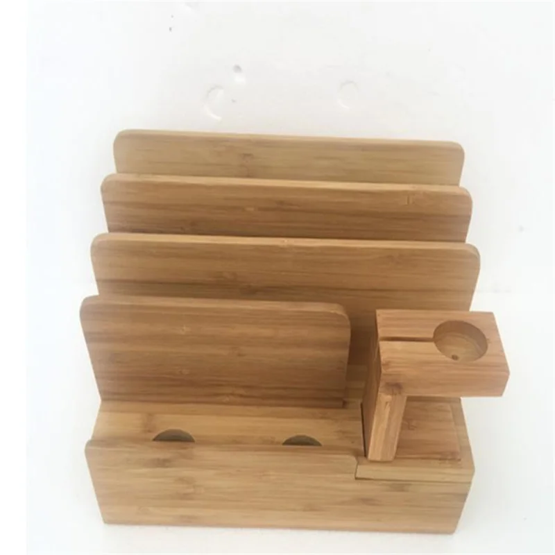 HOT Office Desktop Storage Box  Charging Multi-Compartment Base Stand   Creative Tablet PC Bamboo Wooden Stand