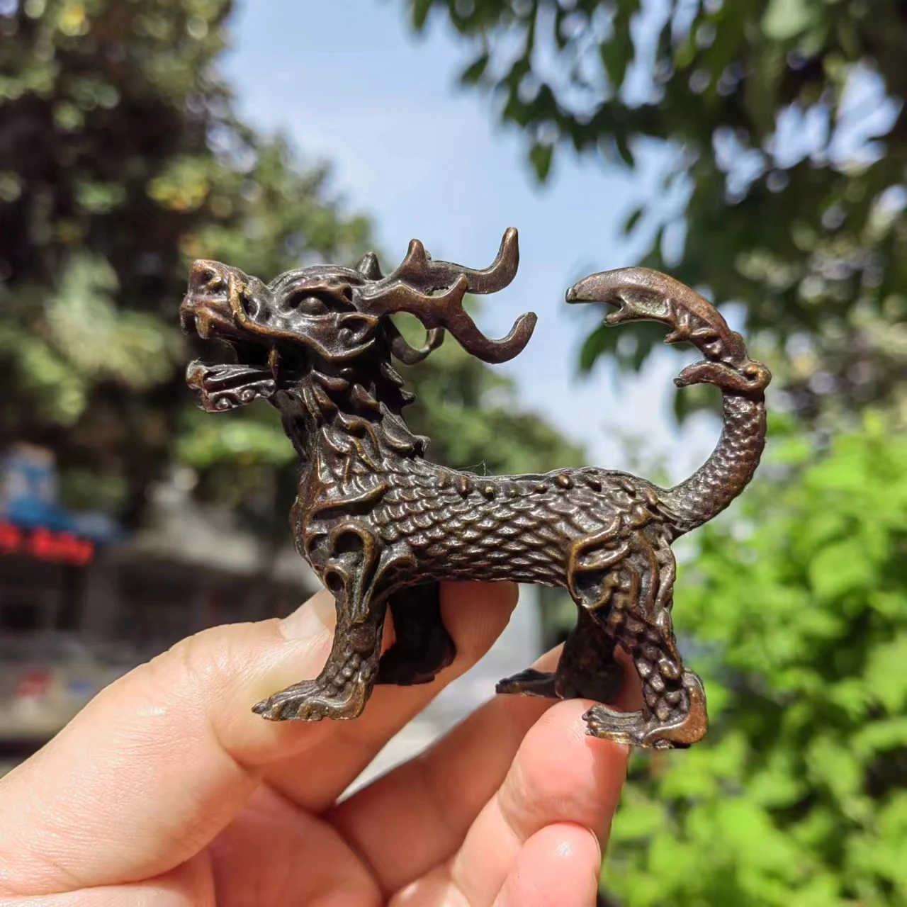 Copper Chi Lin Statue (Qi Lin) Figurine,beast the Sacred Dragon Horse in Feng Shui Decor Attract Positive Energy Pakua Kei Loon